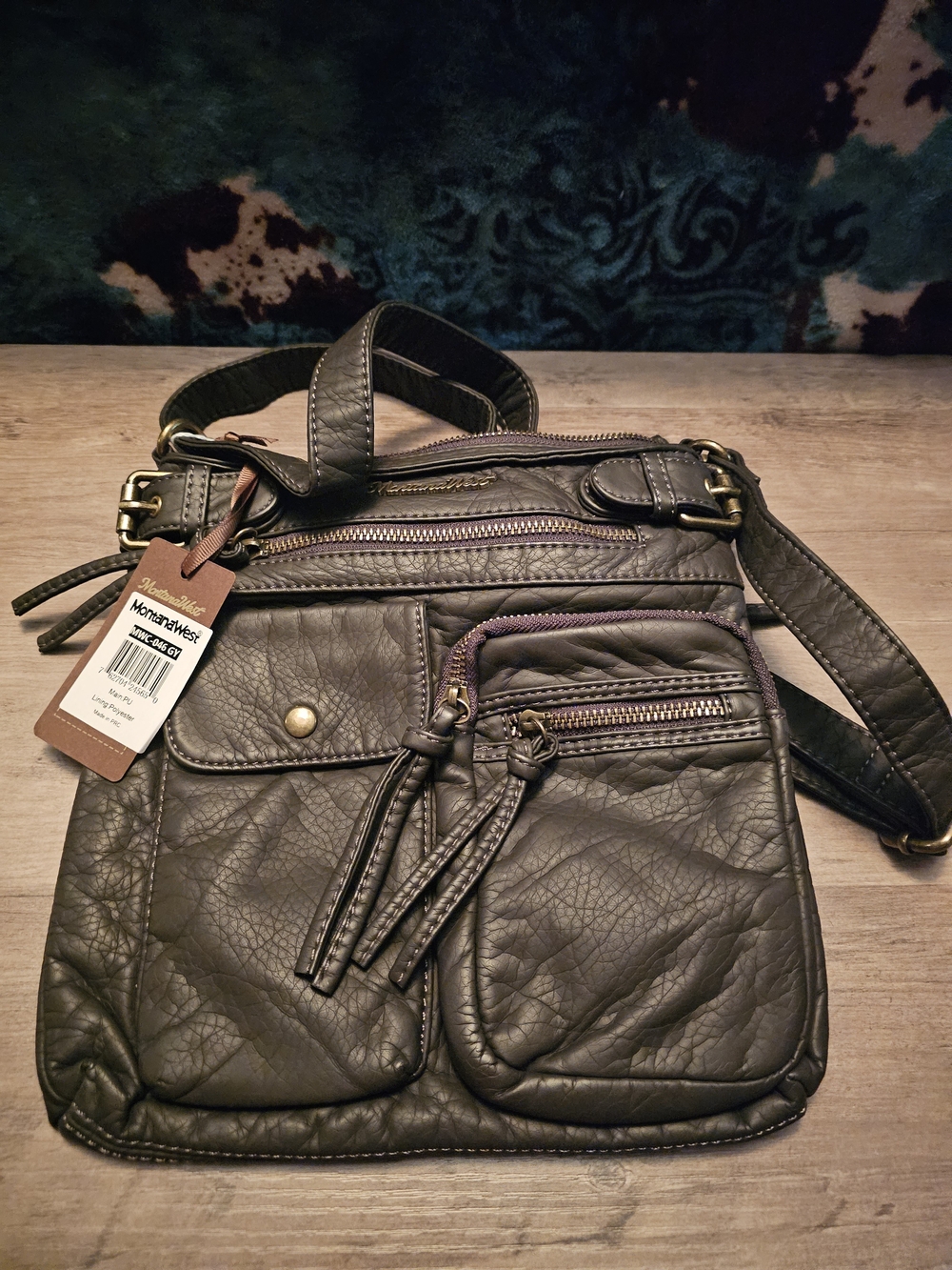 Montana West. Dark Grey Crossbody Bag with Multiple Zip Pockets